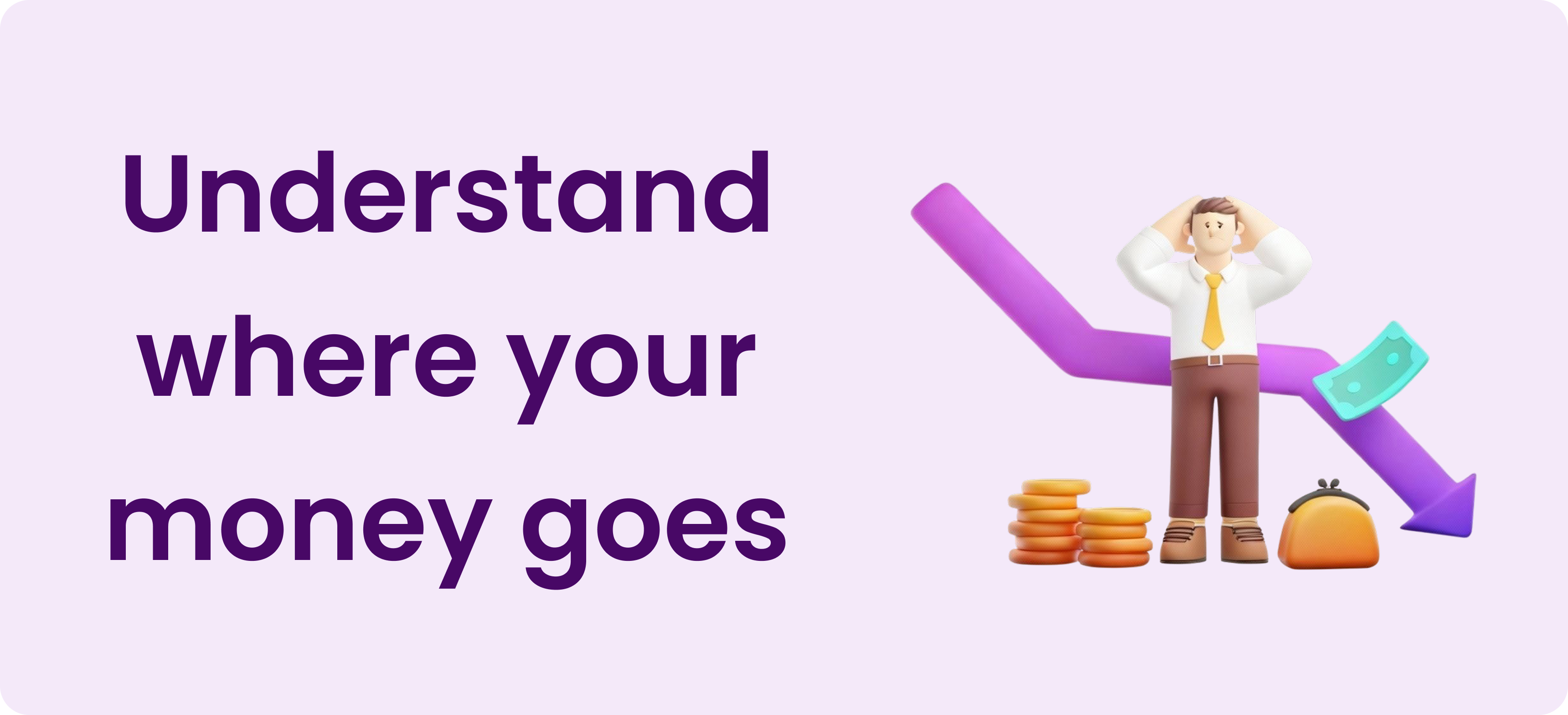 3D illustration of money going down a purple arrow